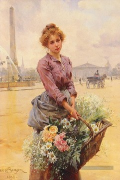 Louis Marie Schryver La Fleur Fille 2 Parisienne Peinture à l'huile